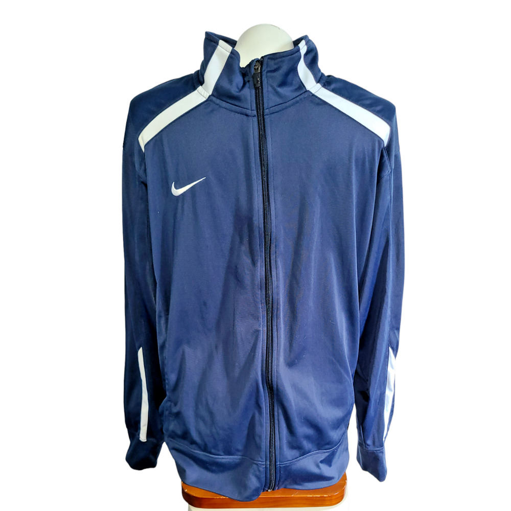Nike Mens Navy Blue White Full Zip Track Jacket Swoosh Mock Neck Large